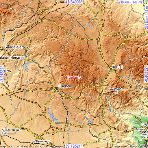 Topographic map of Huélamo