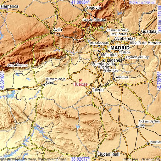 Topographic map of Huecas