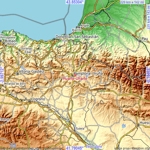 Topographic map of Huarte-Uharte