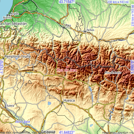 Topographic map of Hoz de Jaca