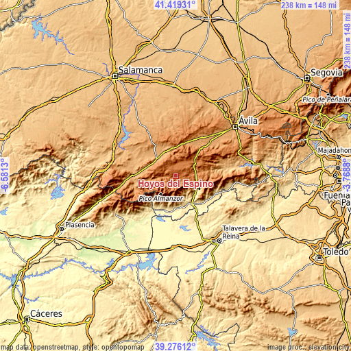 Topographic map of Hoyos del Espino