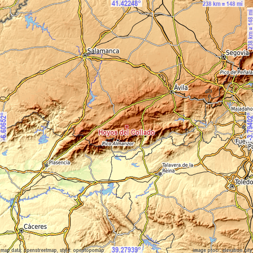 Topographic map of Hoyos del Collado