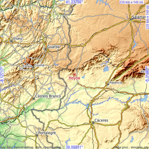 Topographic map of Hoyos