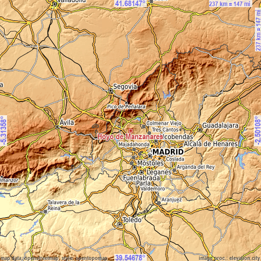 Topographic map of Hoyo de Manzanares