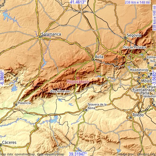 Topographic map of Hoyocasero