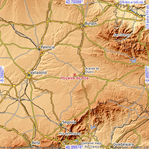 Topographic map of Hoyales de Roa