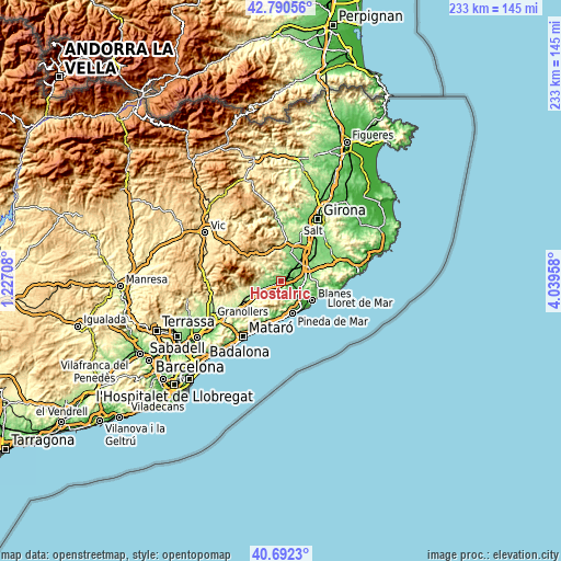 Topographic map of Hostalric