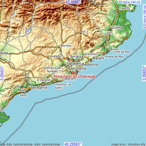 Topographic map of L'Hospitalet de Llobregat