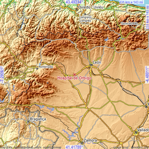 Topographic map of Hospital de Órbigo