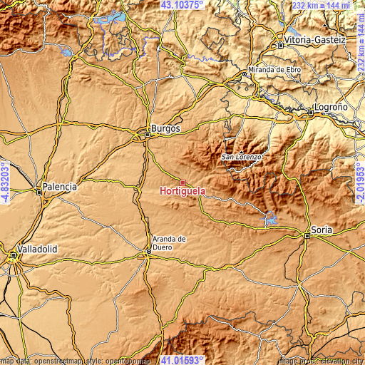 Topographic map of Hortigüela