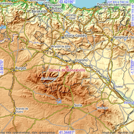 Topographic map of Hornos de Moncalvillo