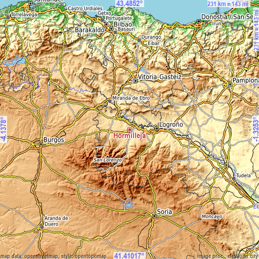 Topographic map of Hormilleja