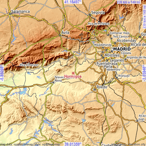 Topographic map of Hormigos