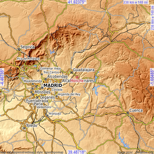 Topographic map of Horche