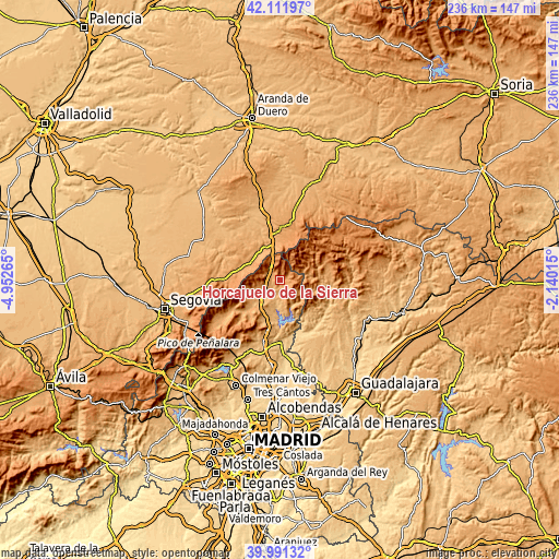 Topographic map of Horcajuelo de la Sierra