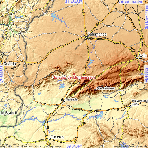 Topographic map of Horcajo de Montemayor