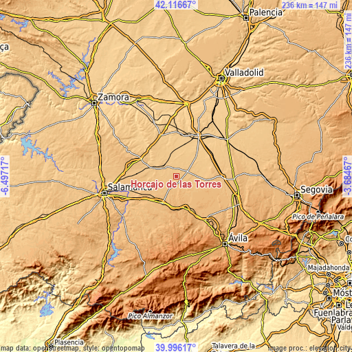 Topographic map of Horcajo de las Torres