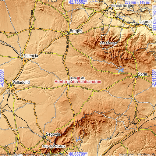 Topographic map of Hontoria de Valdearados