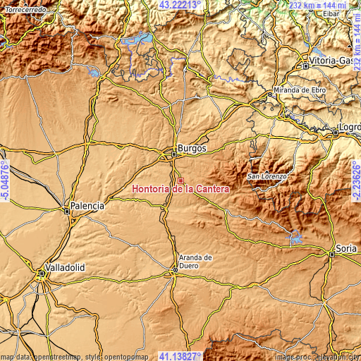 Topographic map of Hontoria de la Cantera