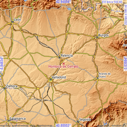 Topographic map of Hontoria de Cerrato