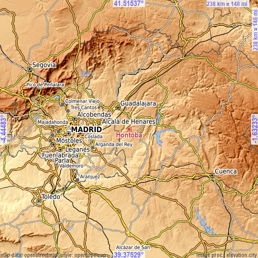 Topographic map of Hontoba