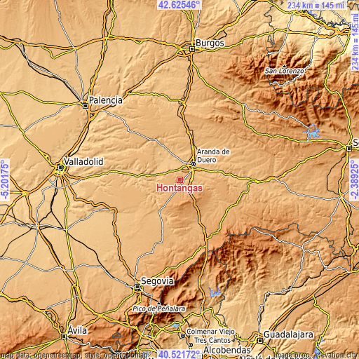 Topographic map of Hontangas