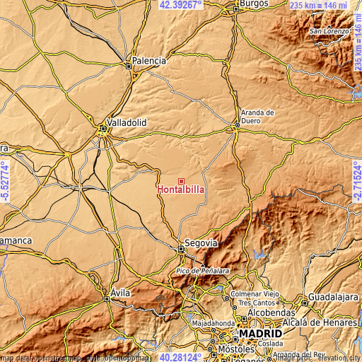 Topographic map of Hontalbilla