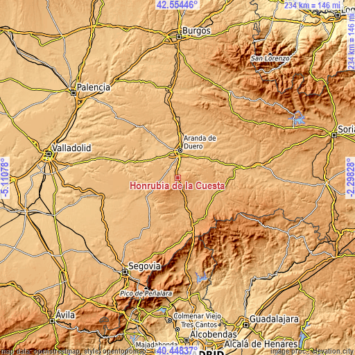 Topographic map of Honrubia de la Cuesta