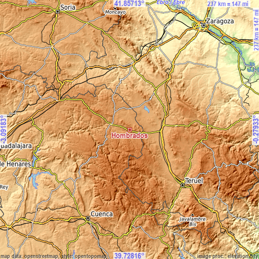 Topographic map of Hombrados