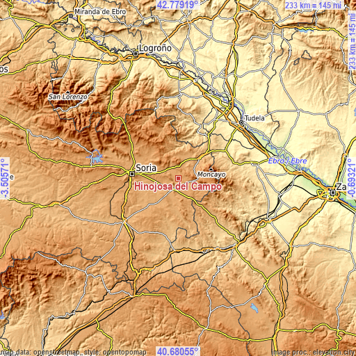 Topographic map of Hinojosa del Campo