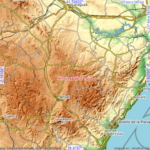 Topographic map of Hinojosa de Jarque