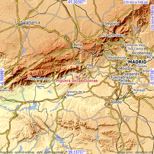 Topographic map of Higuera de las Dueñas