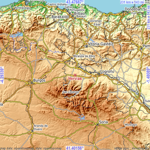 Topographic map of Hervías