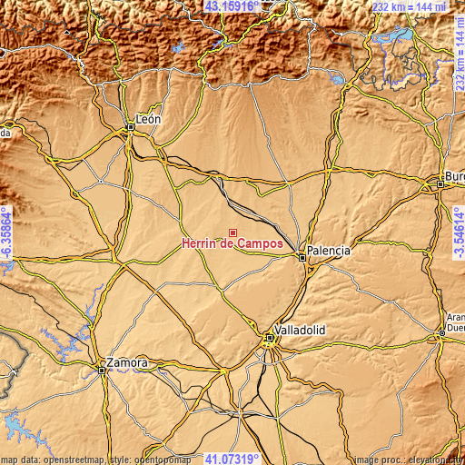 Topographic map of Herrín de Campos