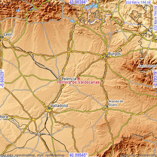 Topographic map of Herrera de Valdecañas