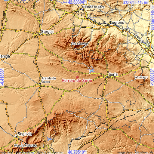 Topographic map of Herrera de Soria