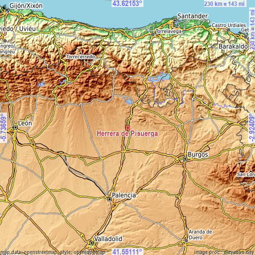 Topographic map of Herrera de Pisuerga