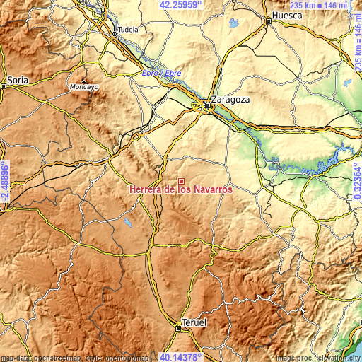 Topographic map of Herrera de los Navarros