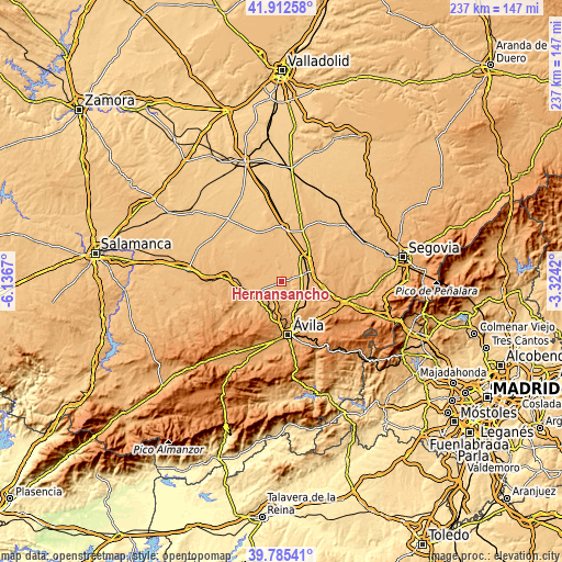 Topographic map of Hernansancho