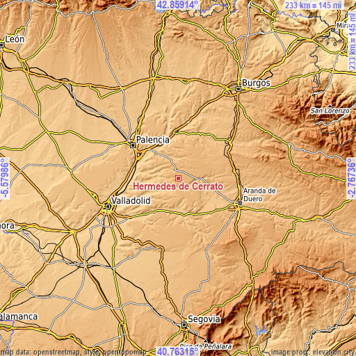 Topographic map of Hérmedes de Cerrato