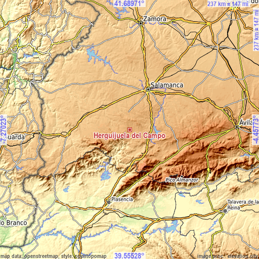 Topographic map of Herguijuela del Campo