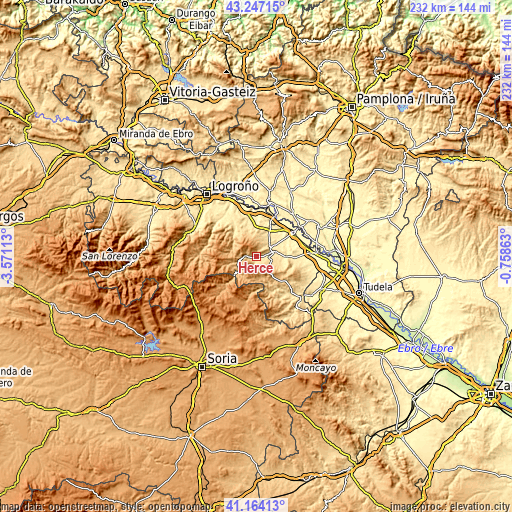 Topographic map of Herce