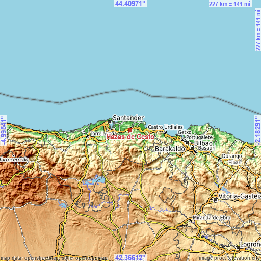 Topographic map of Hazas de Cesto