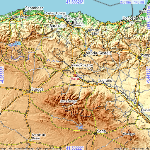 Topographic map of Haro