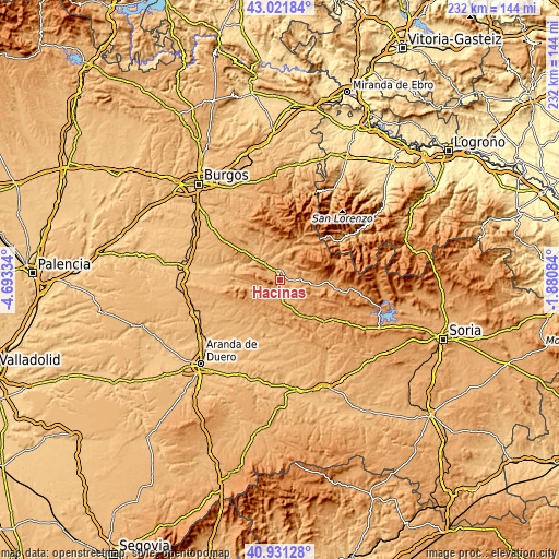 Topographic map of Hacinas