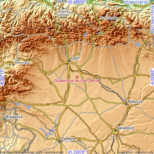 Topographic map of Gusendos de los Oteros