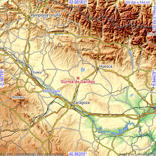 Topographic map of Gurrea de Gállego