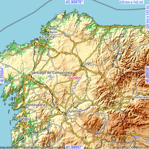 Topographic map of Guntín