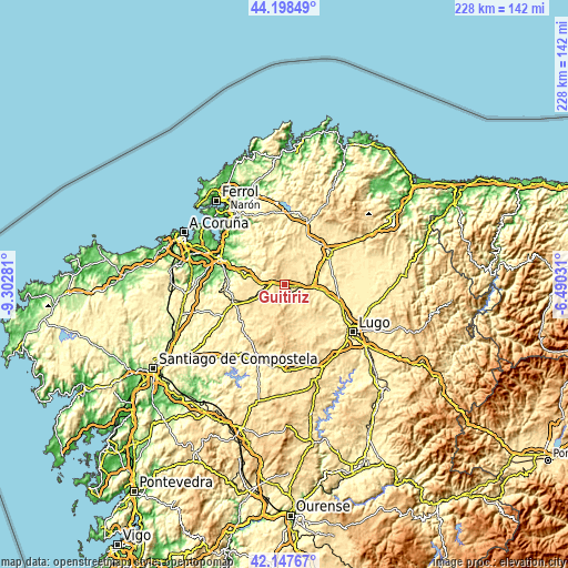 Topographic map of Guitiriz