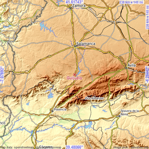 Topographic map of Guijuelo